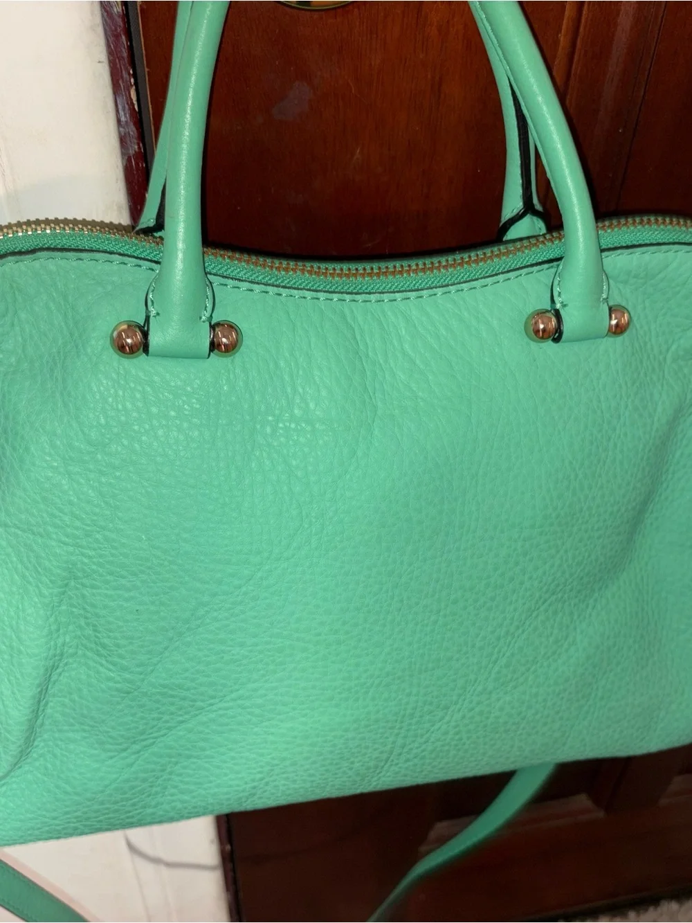 kate spade New York Pebbled Leather Satchel in Mint Green